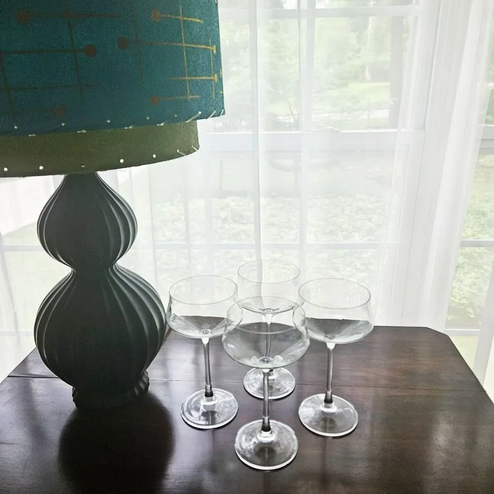 Vintage MCM Hand Blown Hollow Stem Champagne Coupes, Set of 4